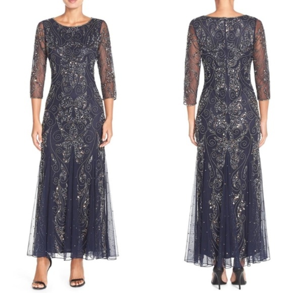 Pisarro Nights Dresses & Skirts - Pisarro Nights bead sequin mesh navy gold gown